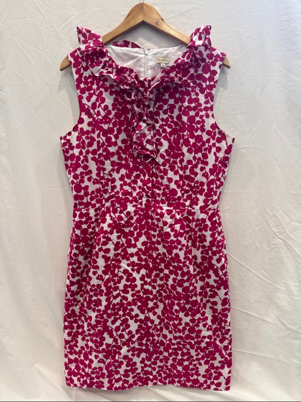 Daniel Cremieux Pink and White Ruffle Sheath Dress, Size 14